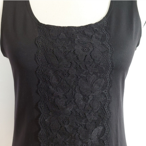 Van Heusen Black with Lace Overlay Tank Top Size M - Picture 3 of 9